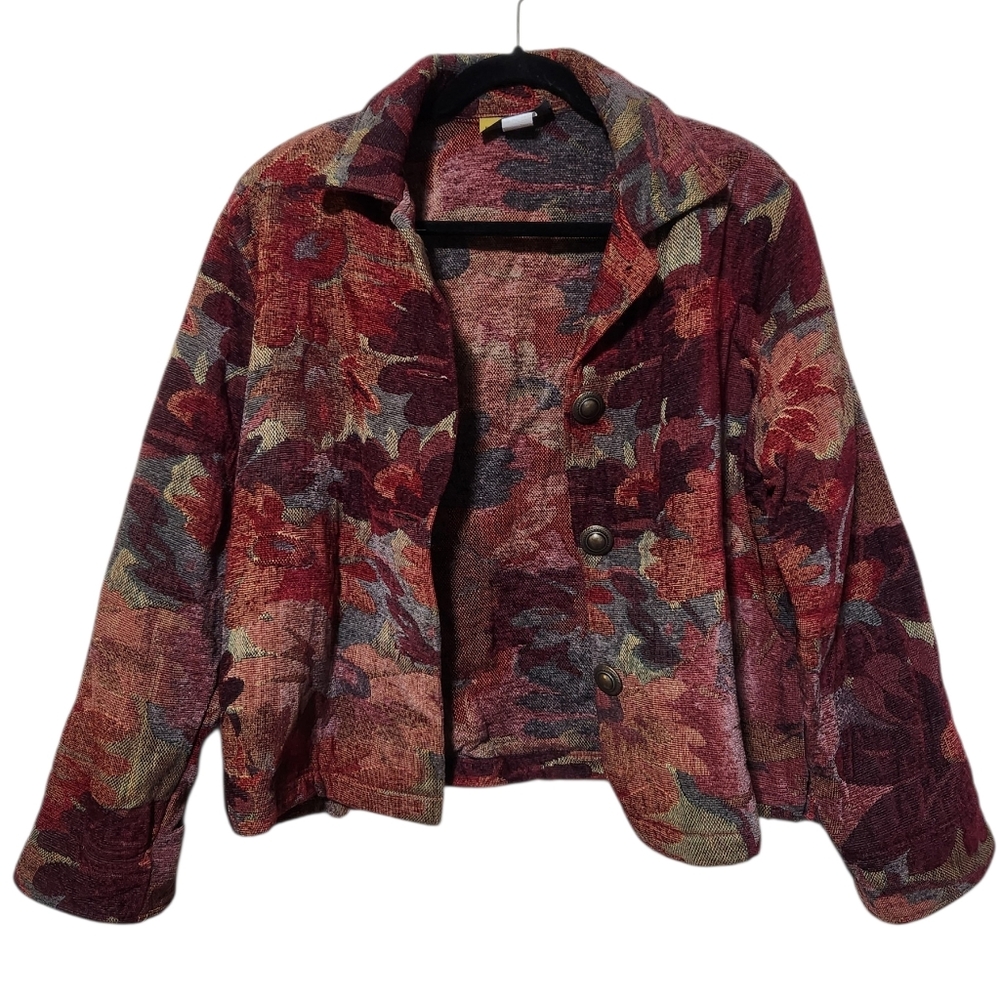 Vintage Painted Pony Floral Tapestry Cropped Blazer Jacket Size XL